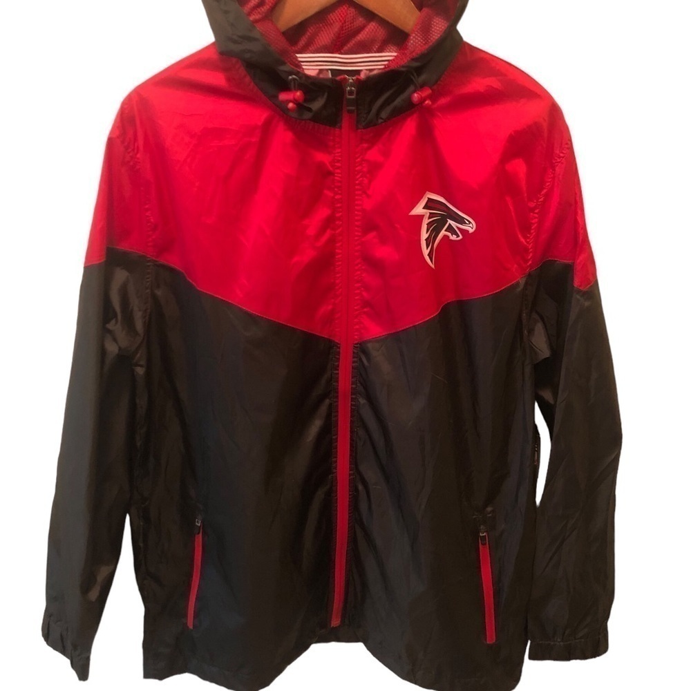 Atlanta Falcons NFL Team Apparel Zip Up Hoodie Windbreaker SZ. M Black Red Mens